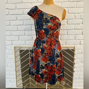 Kensie SZ 8 Blue and Red Poppy Off Shoulder Mini Dress